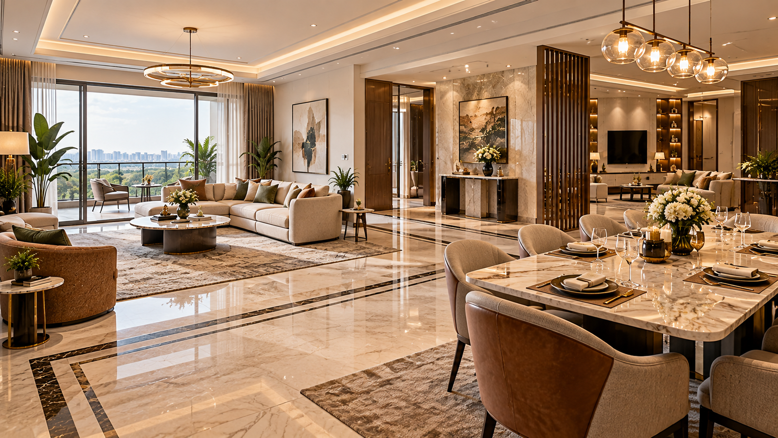 4 BHK Luxury Residence Living and Dining Area at The Tiara